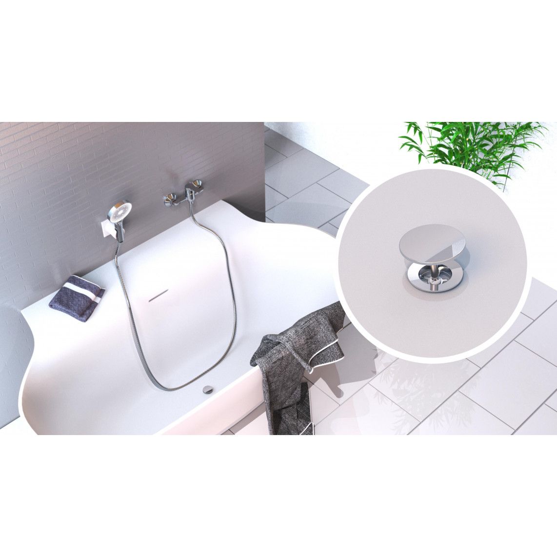 988453155 Afvoerwaste plug, chroom, 70 mm x 1 1/2 ", voor badkuip vue 3