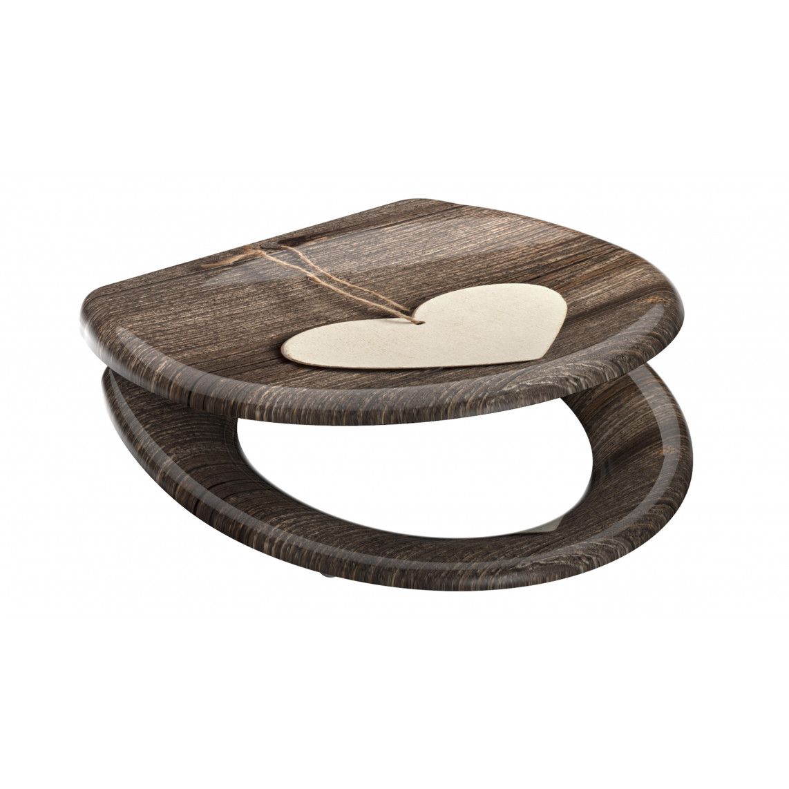 82377 Duroplast Toilet seat WOOD HEART, with soft close and quick release vue 3