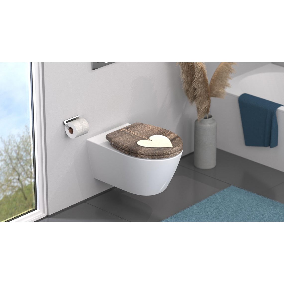 82377 Duroplast Toilet seat WOOD HEART, with soft close and quick release vue 10