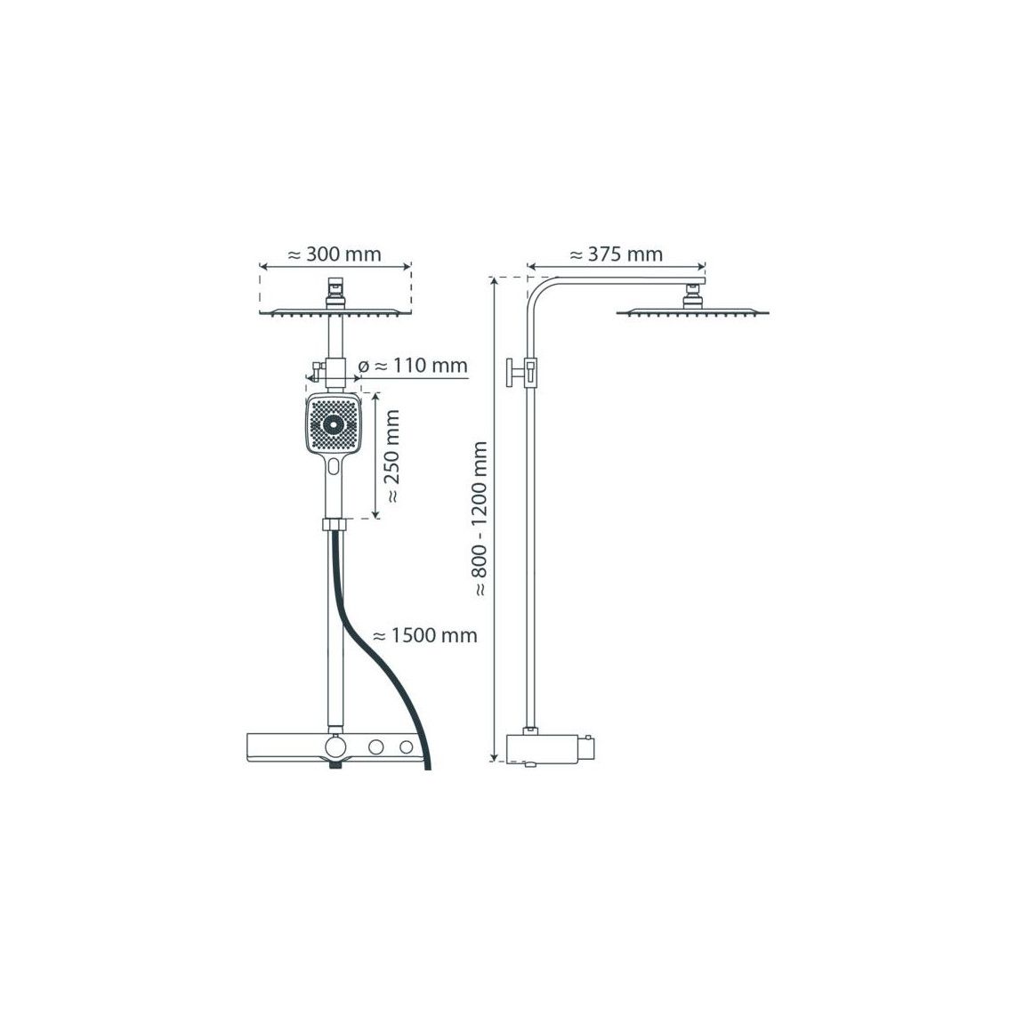 60531 OCEAN Set douche de pluie avec Mitigeur thermostatique, chromé/anthracite, avec tablette vue 2