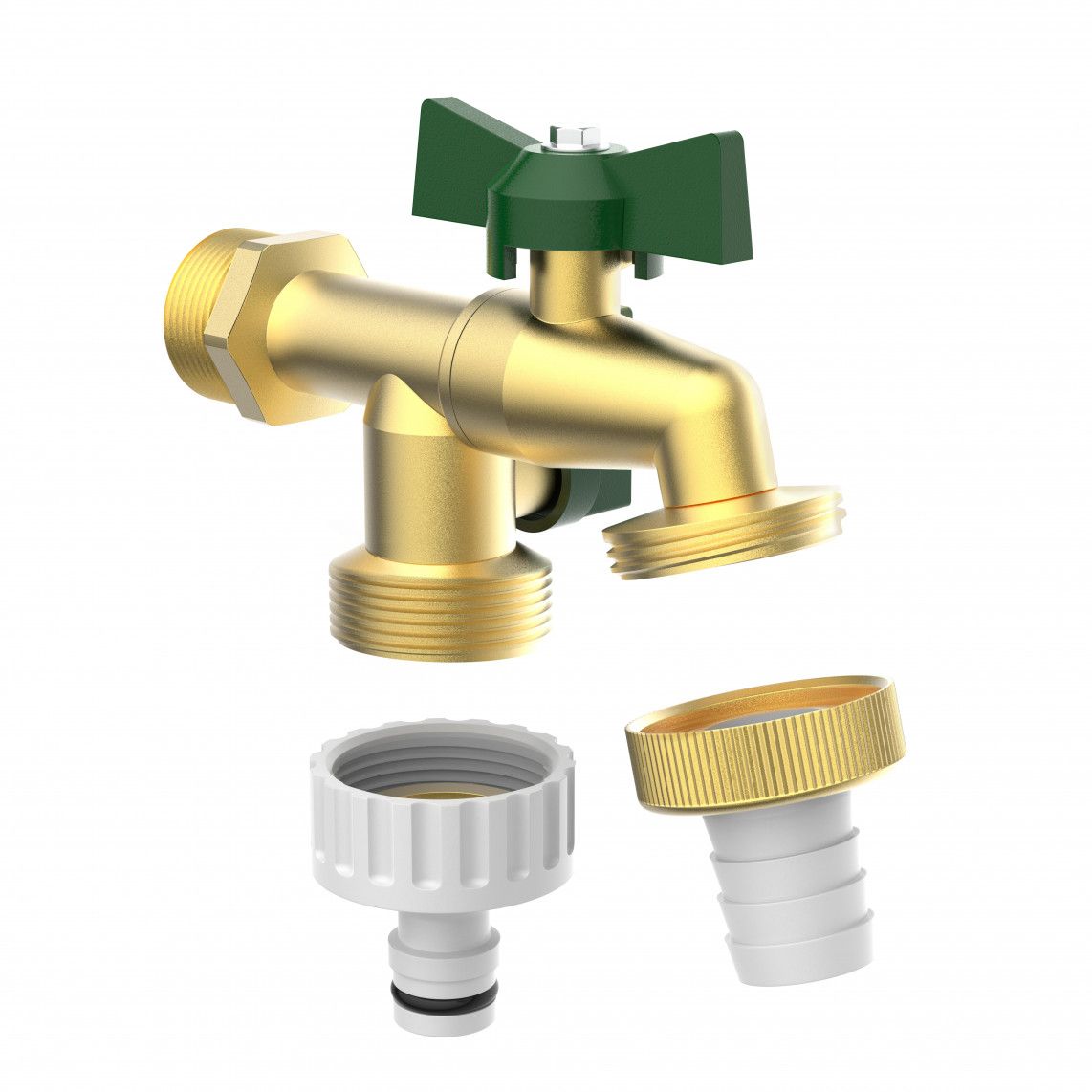 99720225 2-ways-ball-outlet valve, brass, 3/4" male x 1" male x 1" male vue 5