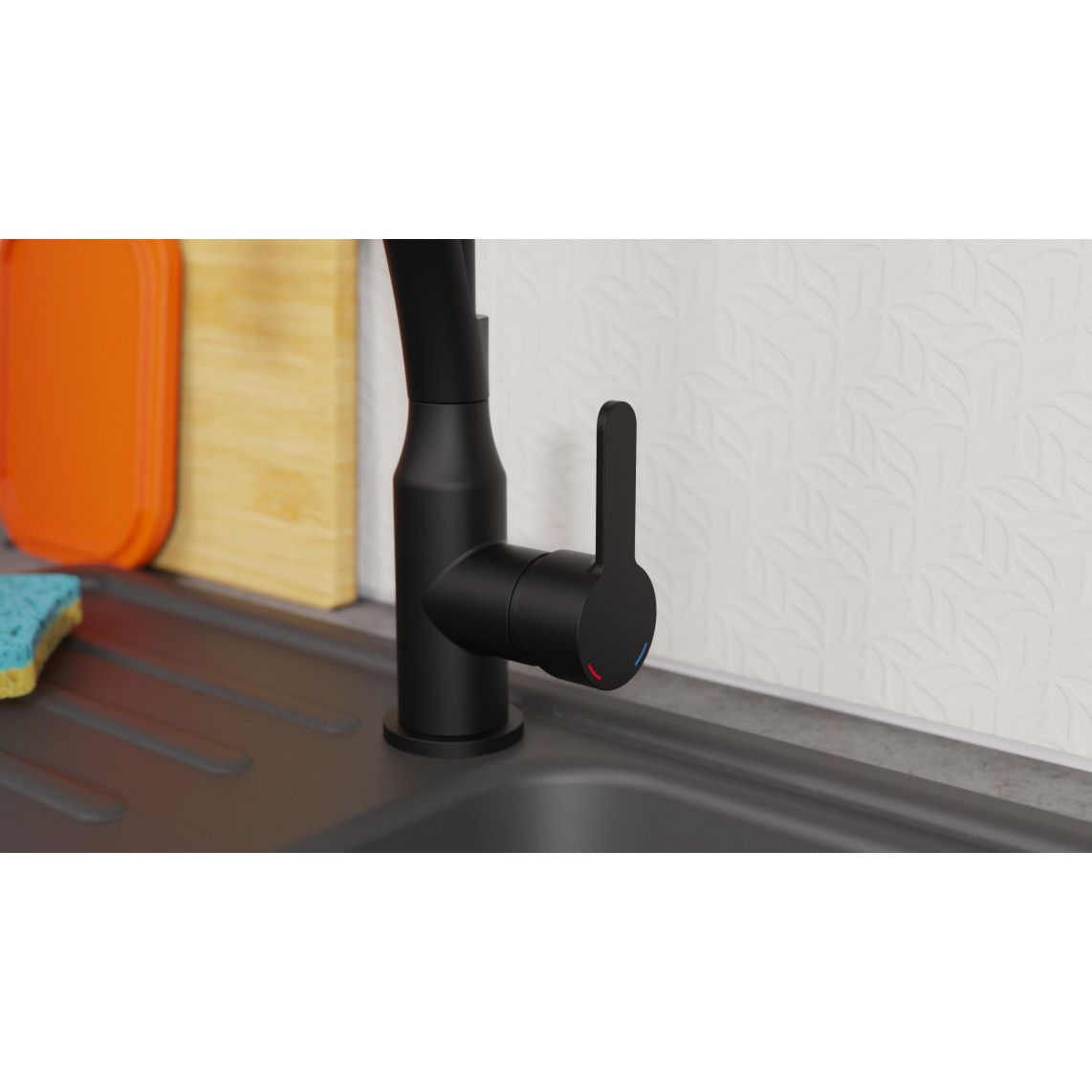 NI183CARB CARNEO Sink mixer, black matt/black, with soft-touch hose vue 7