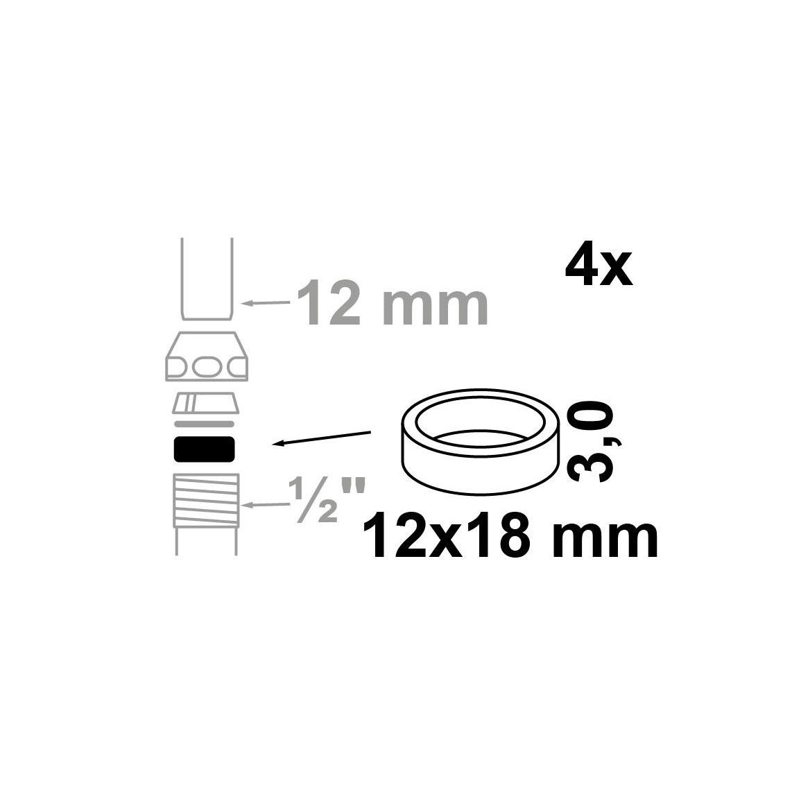 98697040 knelafdichting, Silicone, 12 x 18 x 3 mm, voor 1/2" x 12 mm (4x) vue 2