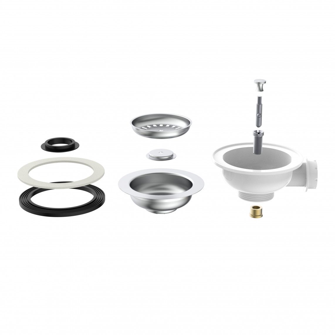 98835340 KS bonde à panier, 1 1/2" M, acier inoxydable calice d'évacuation & tamis Ø114 mm, avec 1" raccord de trop plein vue 5