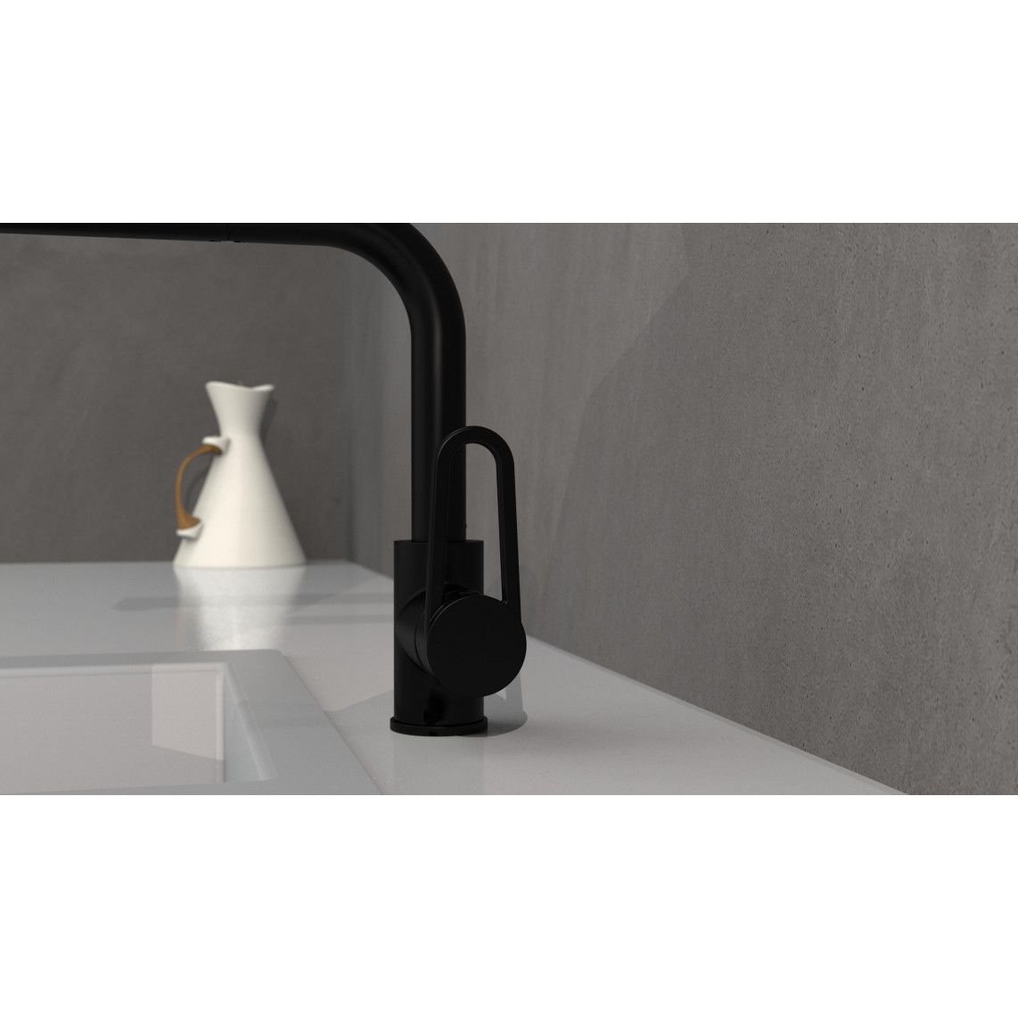26239 DESIGN RING Mitigeur évier, noir mat, avec douchette à rincer extractible vue 8