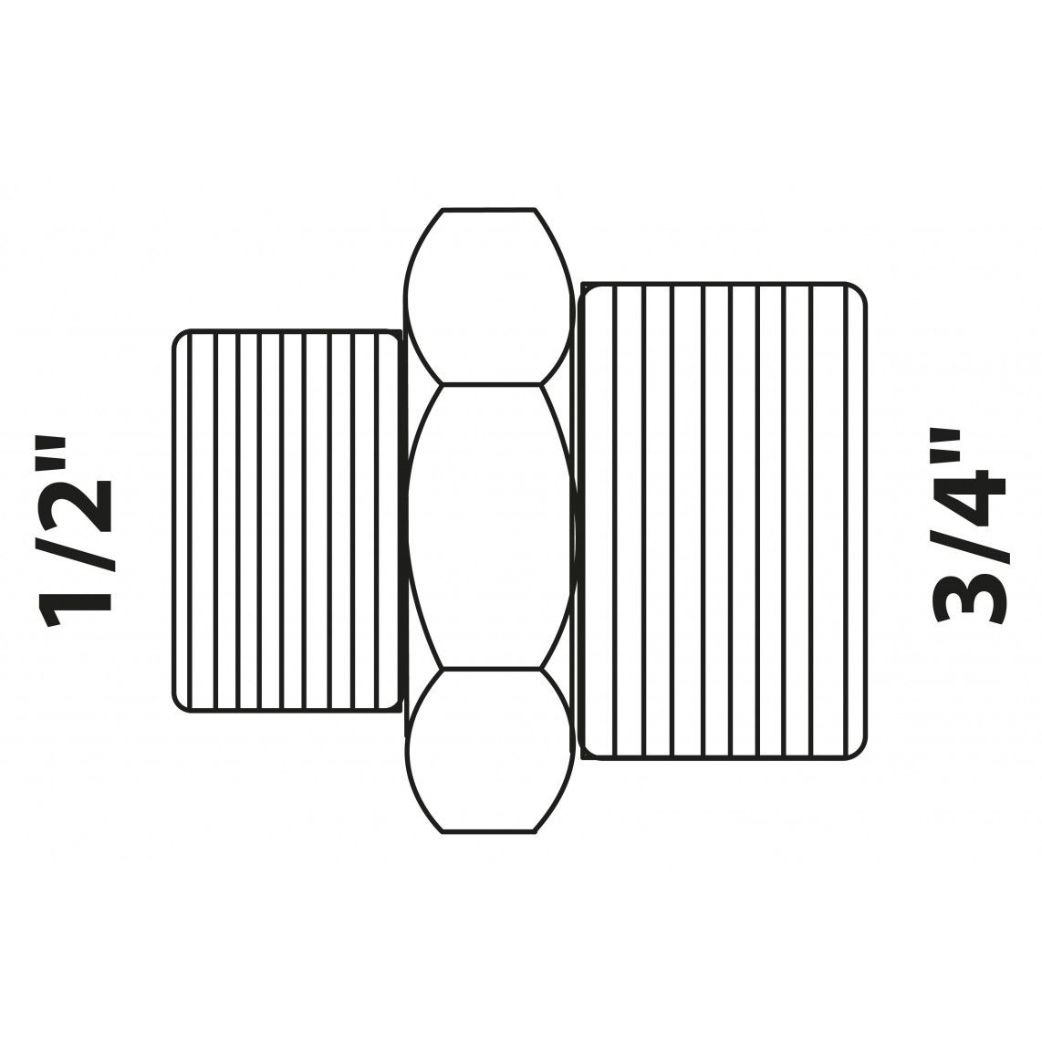 988952313 BR dubbele verloopnippel, blanco, 3/4"BU x 1/2"BU, (3245) vue 2