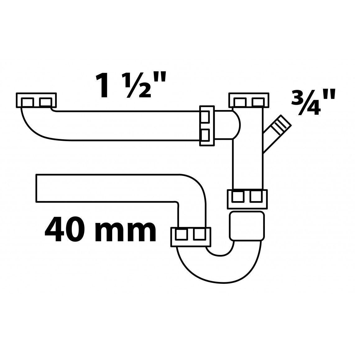 98833348 KS buissifon voor dubbele spoelbak, wit, 1 1/2"BI x 40 mm, met 3/4" toestelaansluiting vue 2