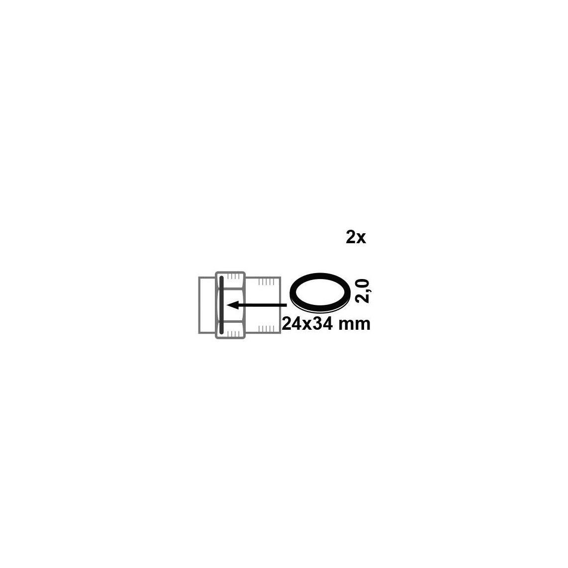 98696760 fitting pakking, Rubber, 24 x 34 x 2 mm, voor 1/2" (2x) vue 2