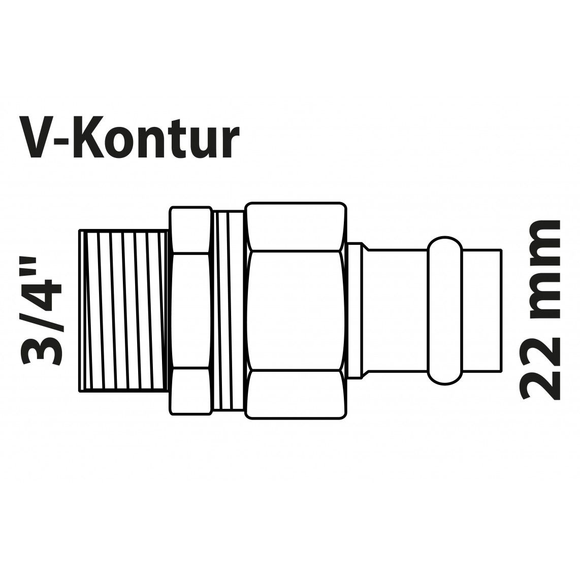 988627754 Screw connection, press fitting for copper V-profile, 22 mm x 3/4" male, flat sealing, 1 socket vue 2