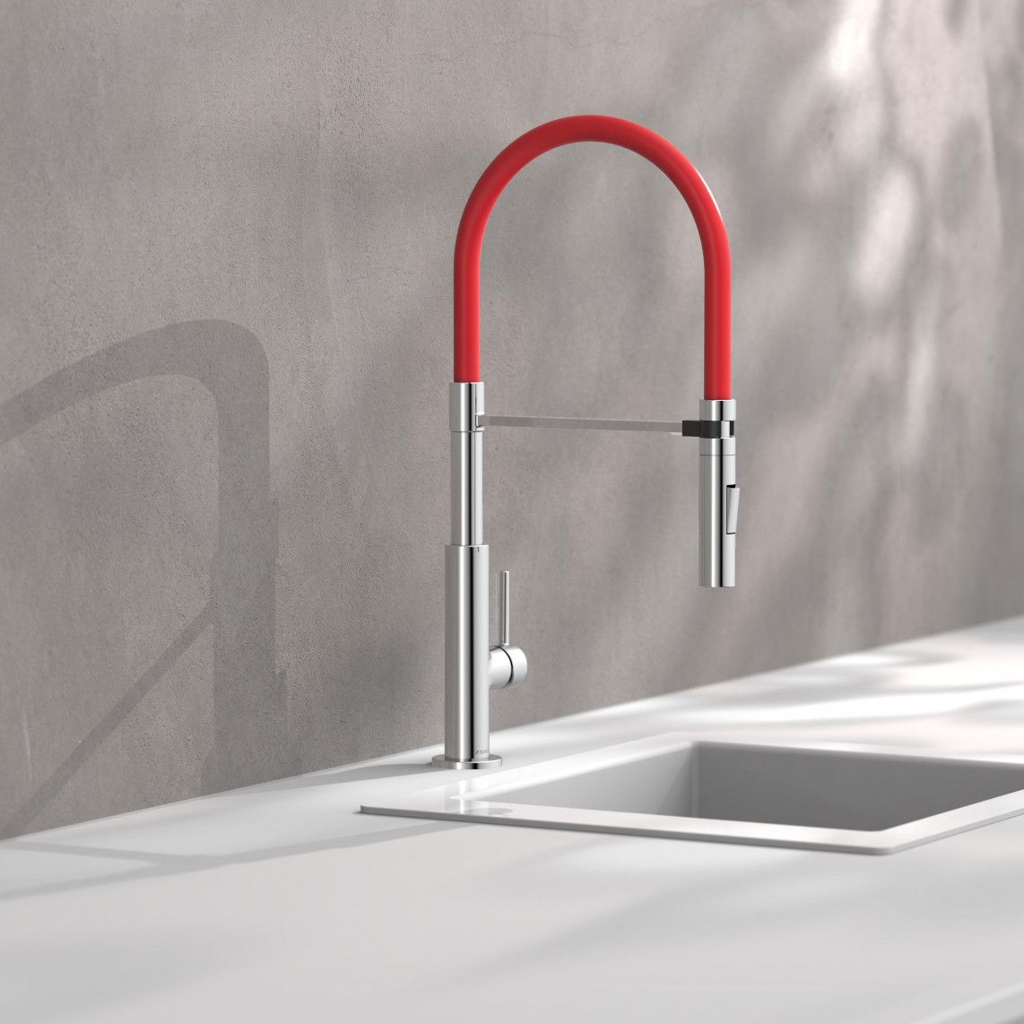 79180 STILO Keukenkraan, chroom/zwart, chroom/rood, met soft-touch slang vue 8