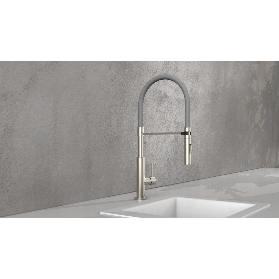 23138 DESIGN Sink mixer, stainless steel look, with soft-touch hose black/red/grey vue 10