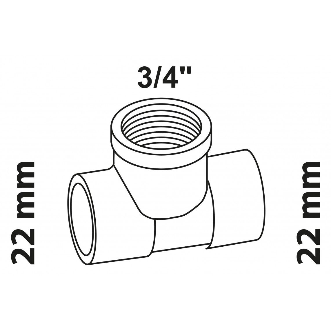 989054055 Tee piece, red brass, 22 mm x 3/4" female x 22 mm, 2 sockets vue 2