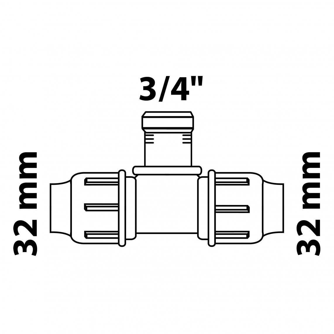 984844717 PP T-stuk, 32 mm x 3/4"BI x 32 mm, knelfitting voor tyleen/socarex vue 4