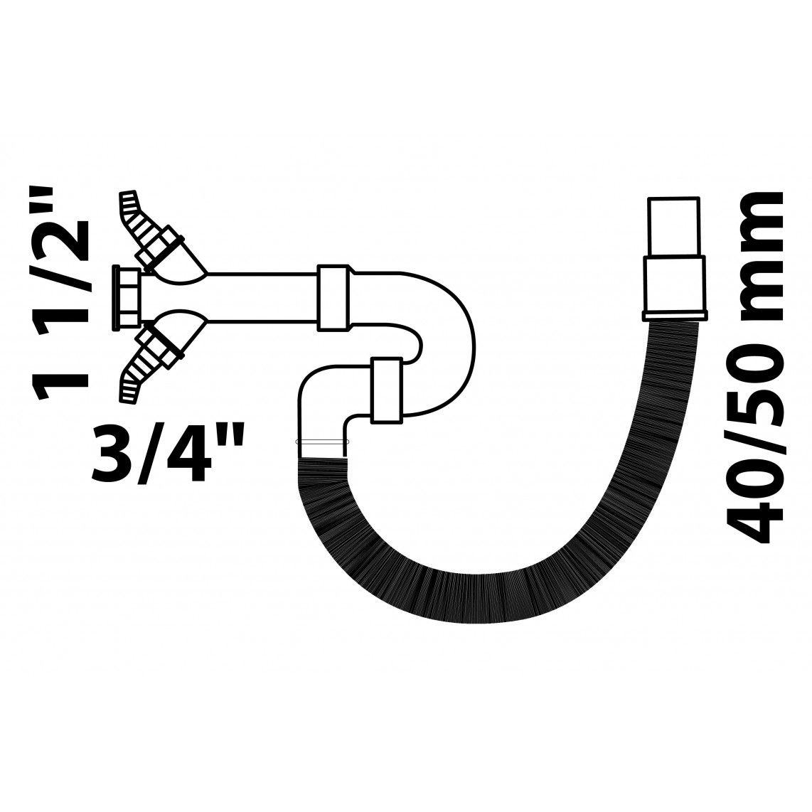 98836649 ECO-SAVE KS Flex gootsteen-buissifon, Grijs, 1 1/2"BI x DN 40/50 mm, met 3/4" dubbele toestelaansluiting vue 2