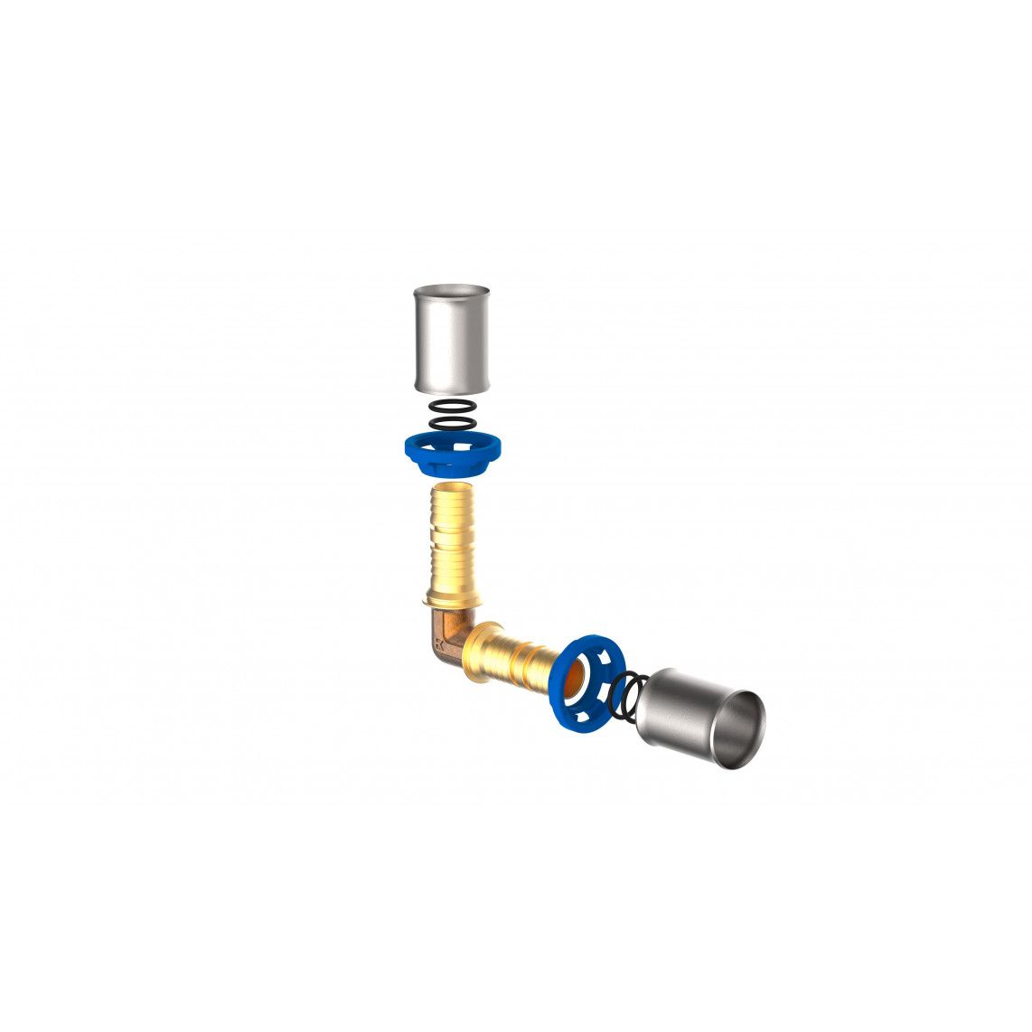 988714255 Transition angle 90°, brass, 20 mm, press fitting for multilayer pipe vue 2