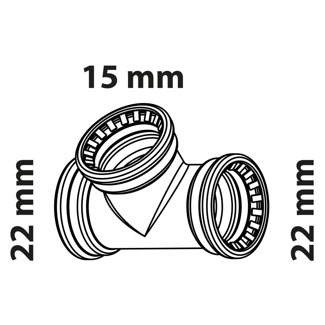 989473717 CU verloop T-stuk, blanco, 22 mm x 15 mm x 22 mm, 3 mofen, (S130R) vue 2